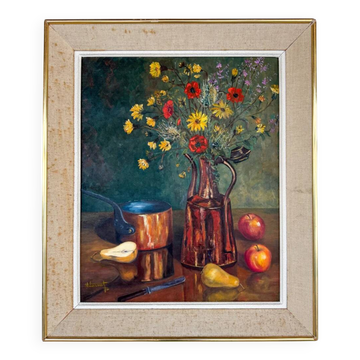 Still life with flowers and fruits