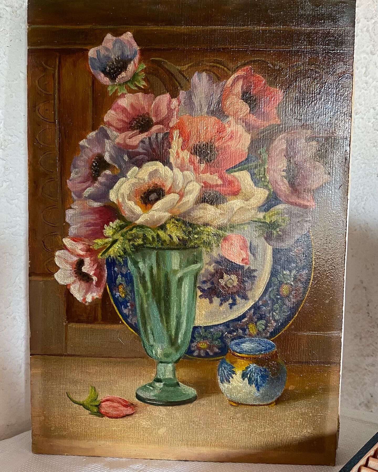 Huile sur carton « bouquet d’anémones »