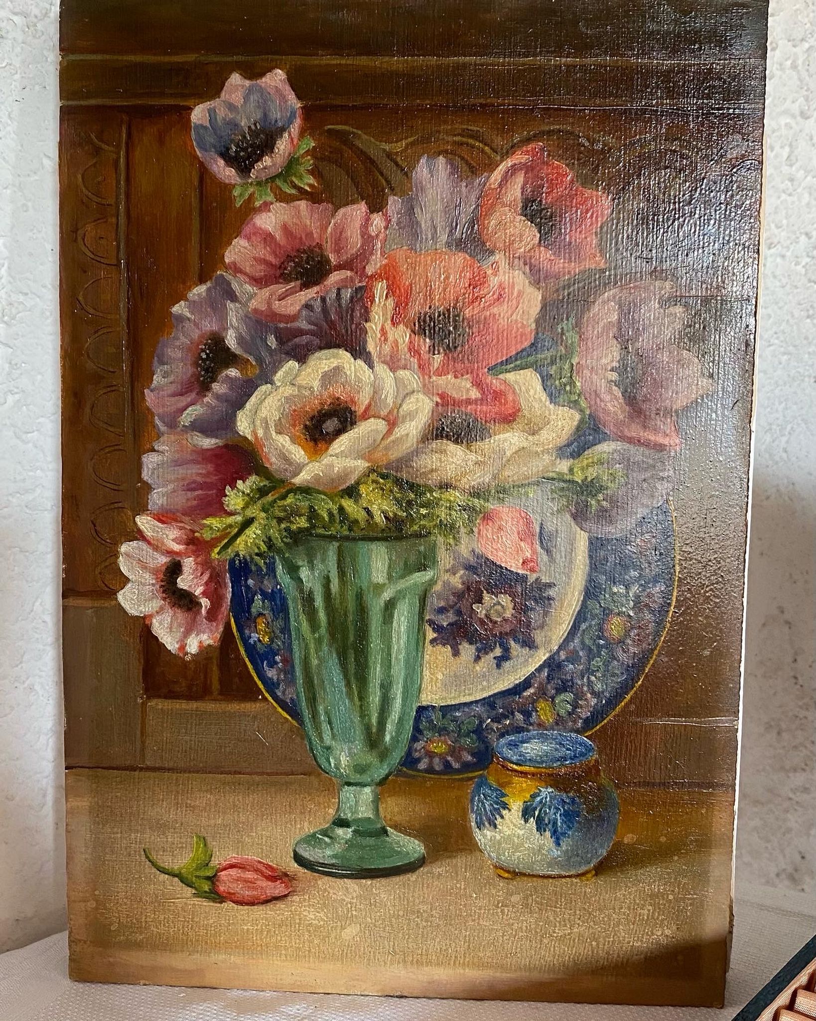 Huile sur carton « bouquet d’anémones »