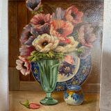 Oil on cardboard "bouquet of anemones"