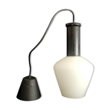 Vintage 1960s white opal glass hanging lamp mid-century modern