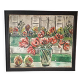 Tableau ancien à l'huile représentant une nature morte