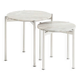 Round tables, side tables, coffee tables in marble and steel.