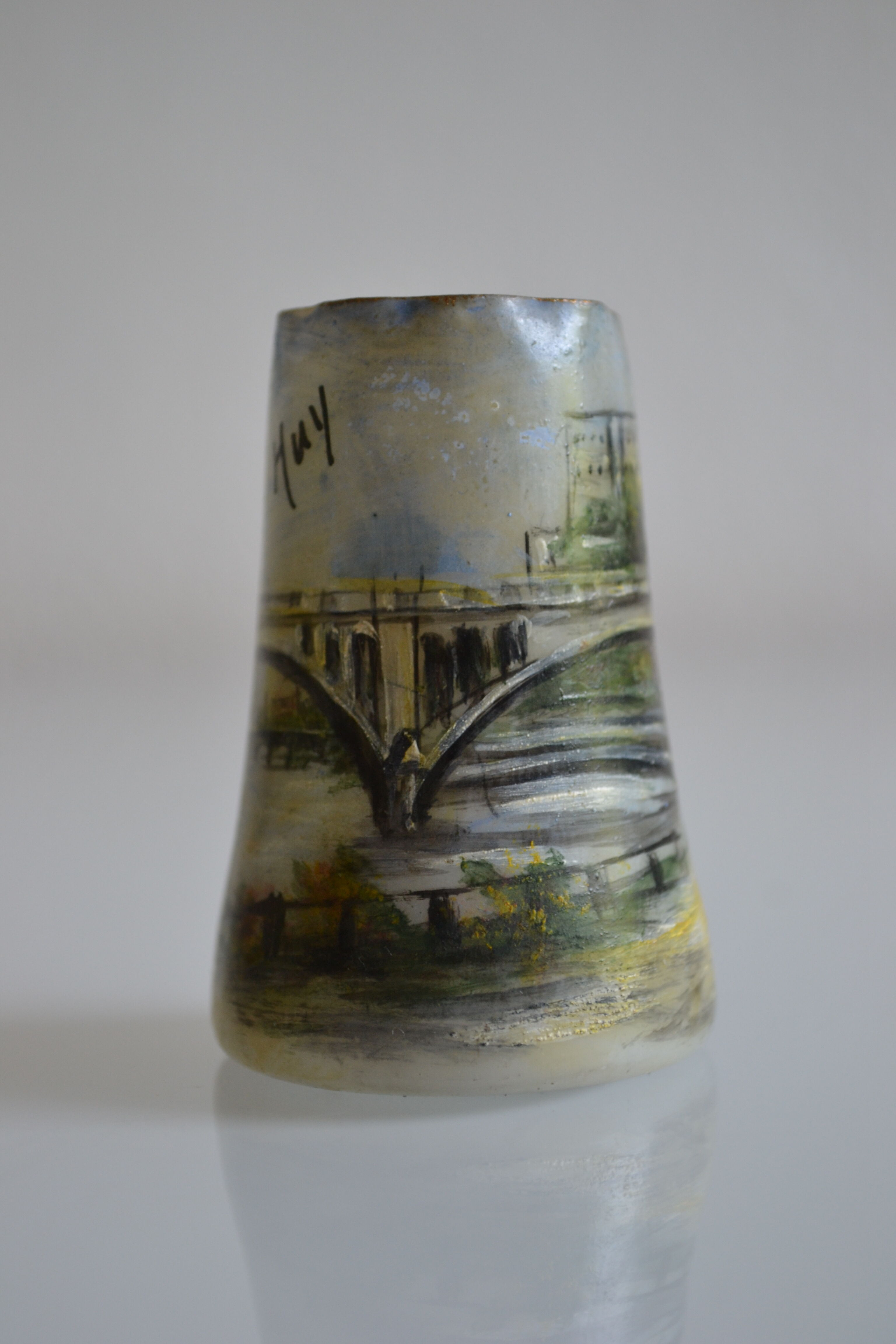 miniature vase with painted decoration from the city of Huy in Belgium