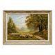 Oil on canvas depicting a flock of sheep.