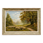 Huile sur toile représentant un troupeau de moutons