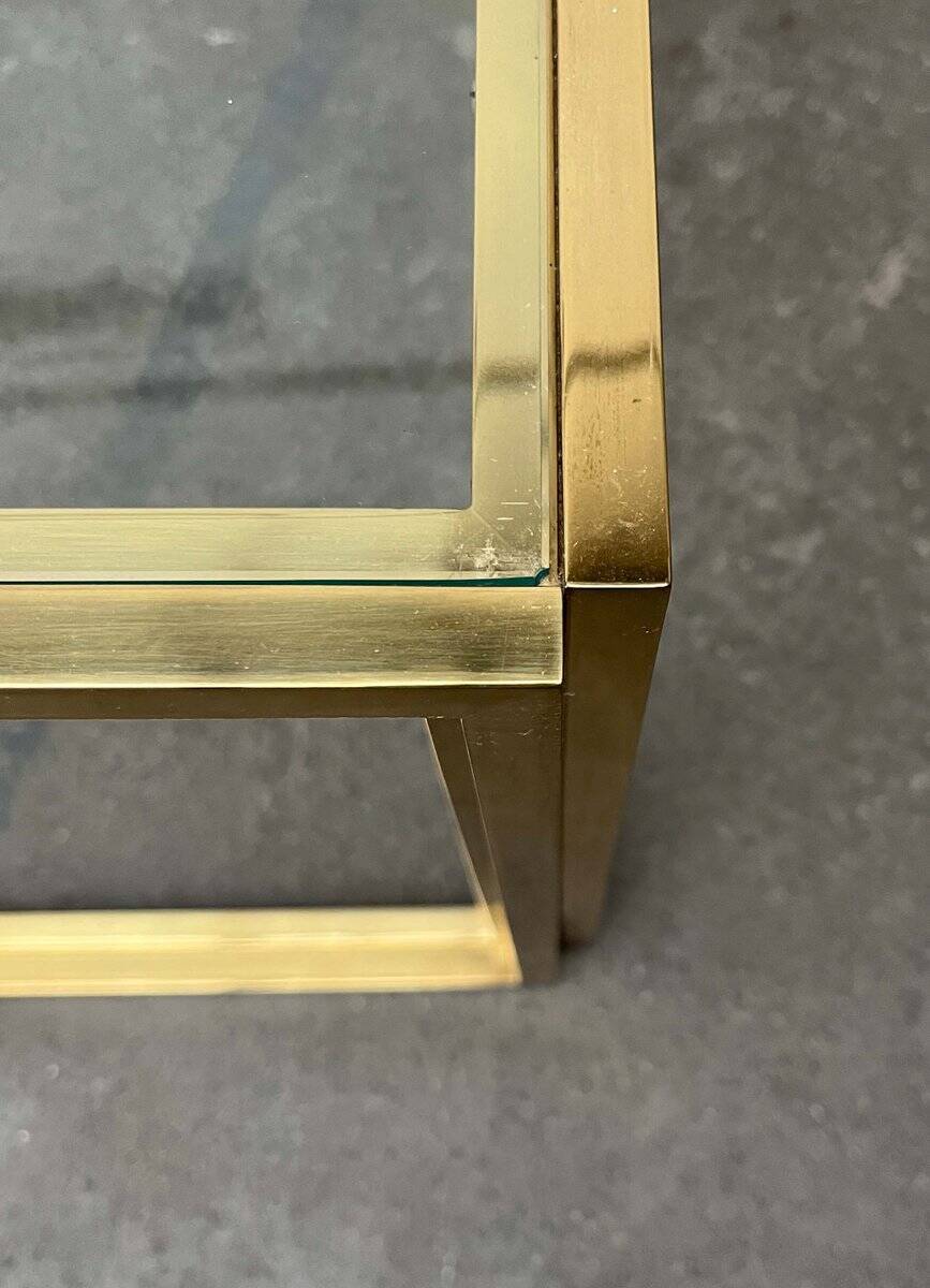 Cube side tables in brass and glass in the French Hollywood Regency style by Maison Charles, 1970s, set of 2.