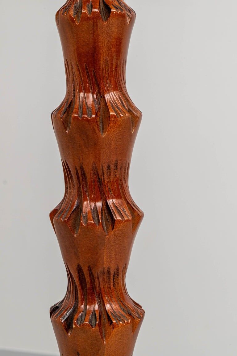 Palm floor lamp carved hand in wood and skin 1970s