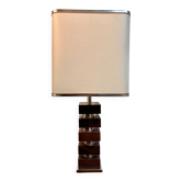 Large vintage architectural table lamp – Stacked Wood & Metal Base