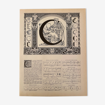 Lithographie gravure lettre C de 1928