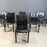 Chaises de salle à manger en cuir noir par Arper Italie, années 1980 - lot de 6