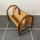 Magazine holder in rattan and vintage burlap 70s