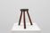 Brutalist French solid oak tripod stool with metal rim, 1850s