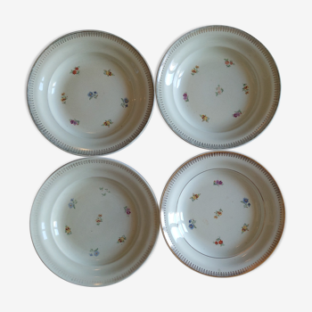 Anciennes assiettes porcelaine terre de fer vintage fleurs doré creuses saint Amand