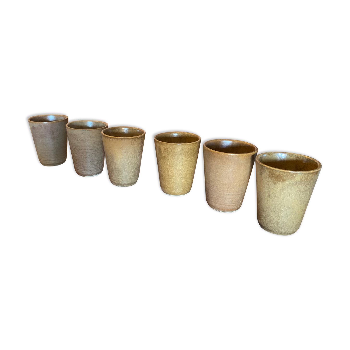 6 vintage Digoin sandstone mugs
