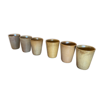 6 vintage Digoin sandstone mugs