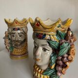 Pair of vases heads di Moro Caltagirone Italian design Sicily