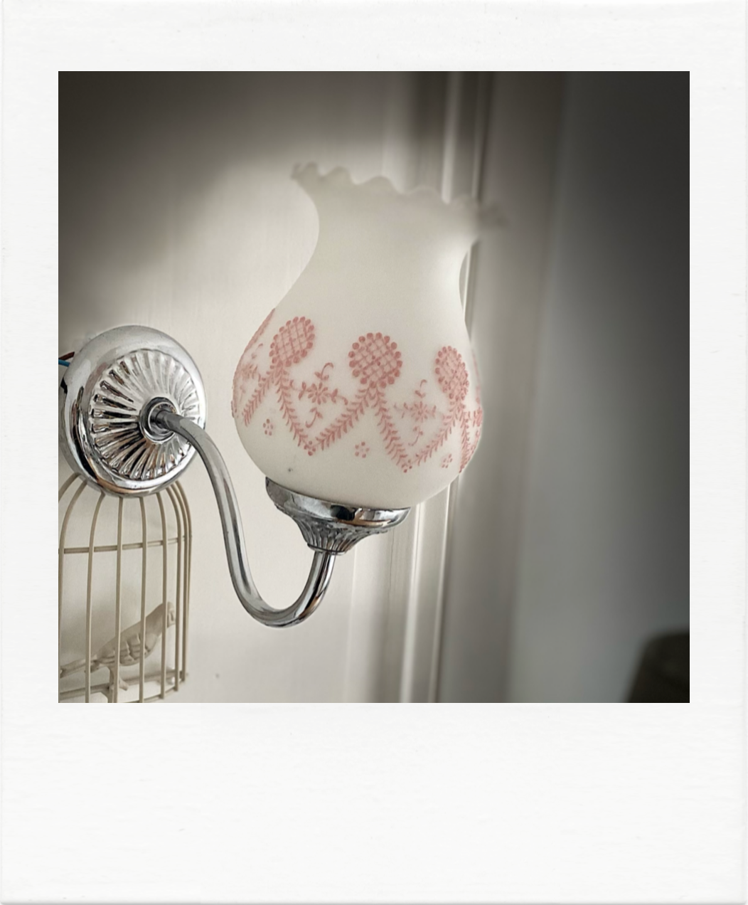 Chrome and opaline applique, touches of pink