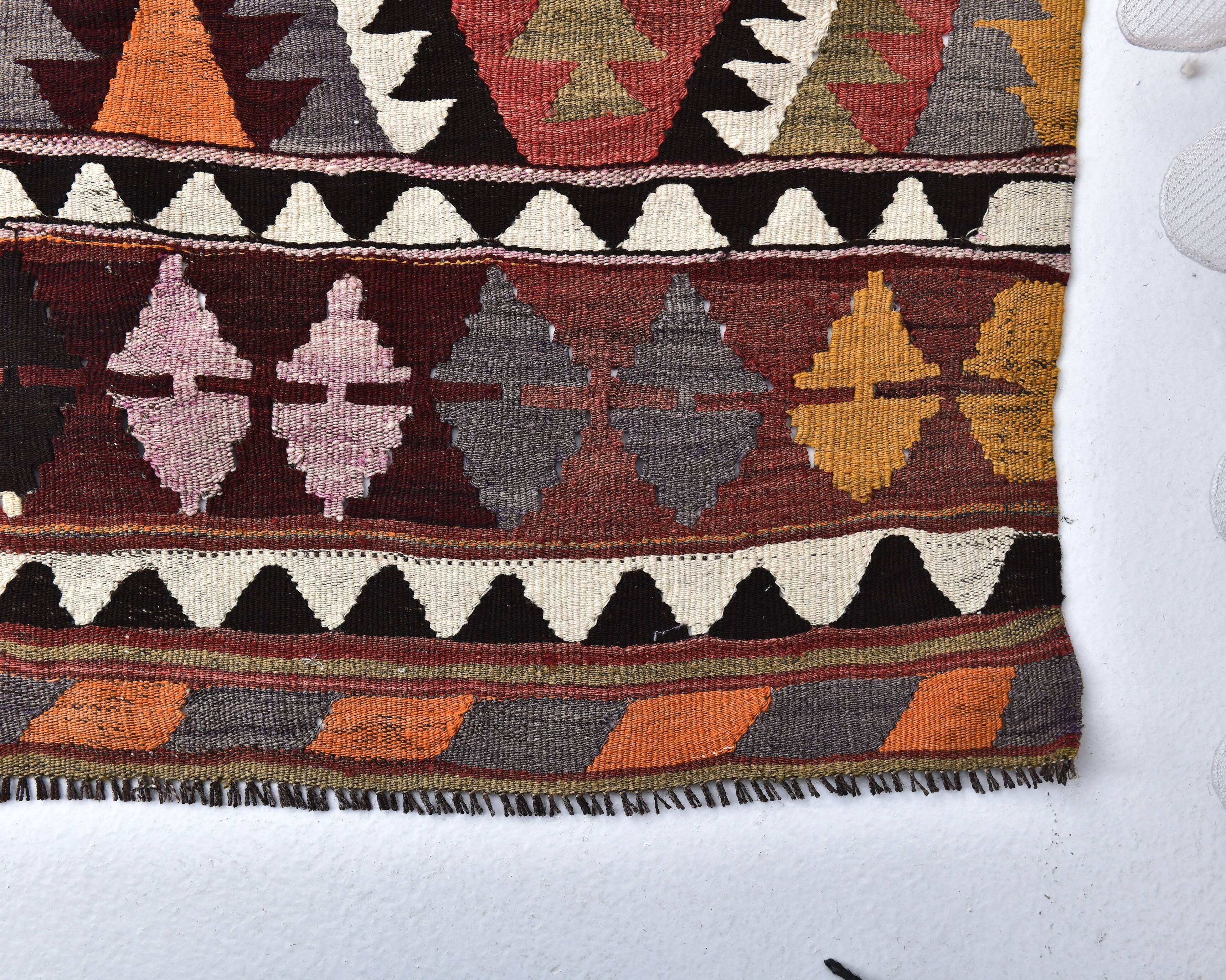 4x10 Red Green Tribal Kilim Rug 130x295Cm
