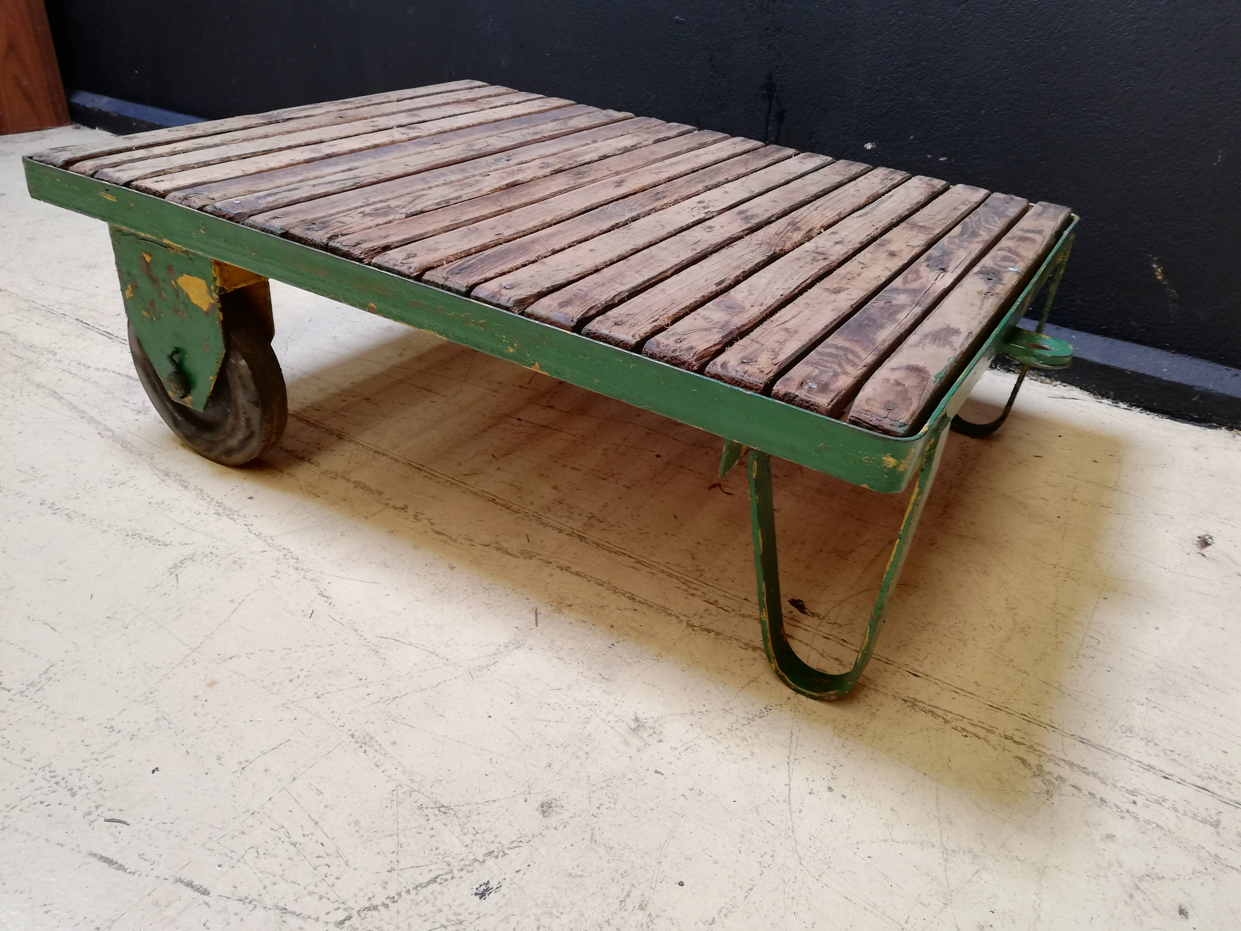 Coffee table, industrial trolley