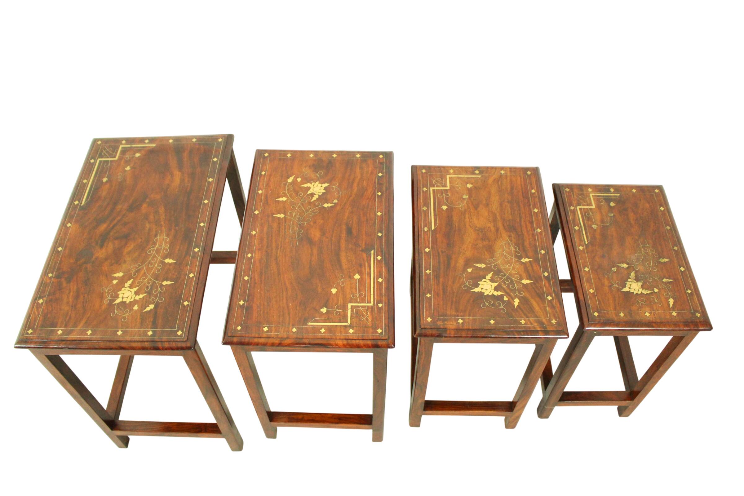 Italian Rosewood Nesting Tables with Copper Inlay