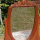 Art Deco oak dressing table, marble top and swivel mirror.
