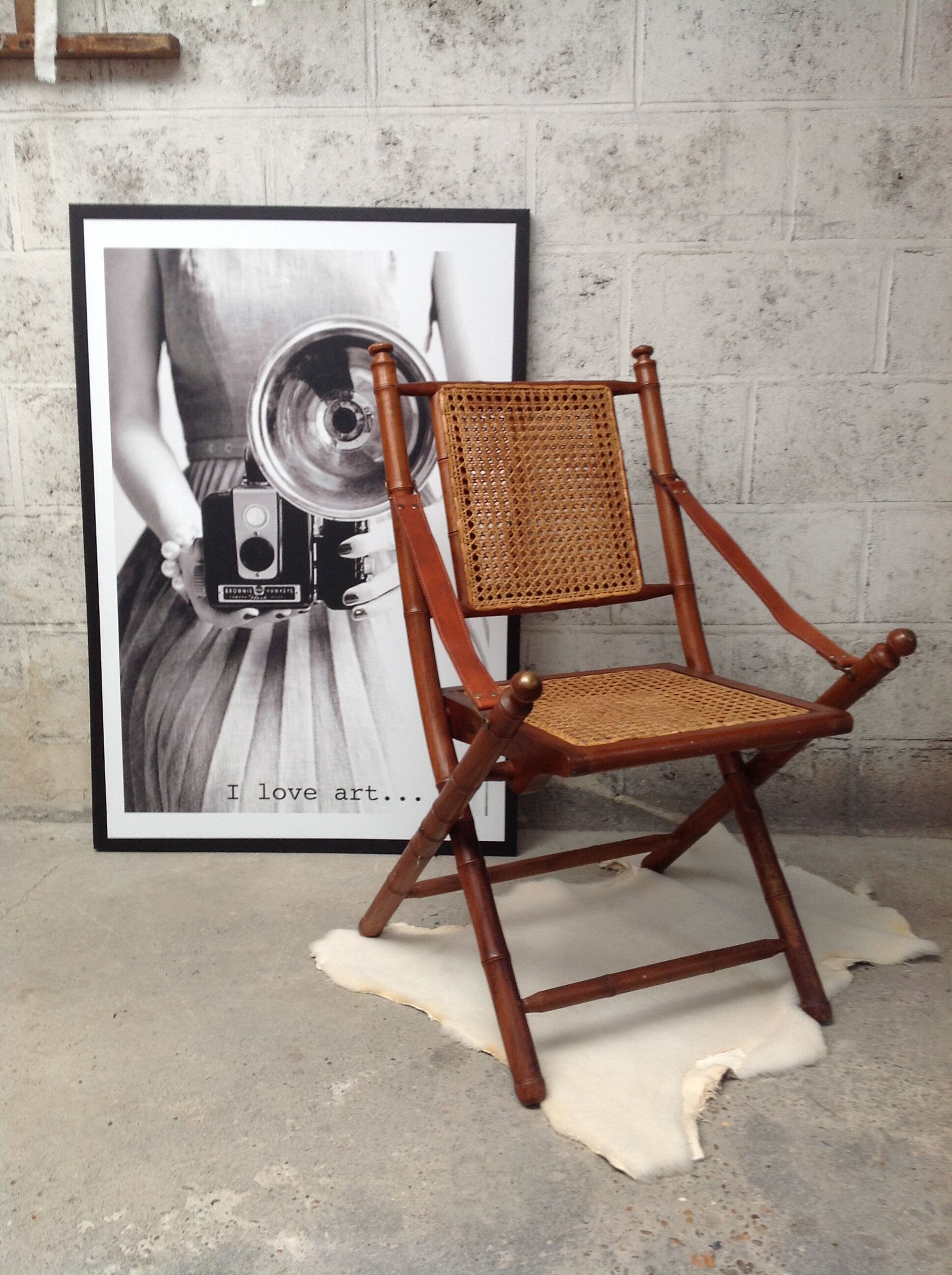 Bamboo folding armchair and caning