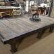 Table basse industrielle en métal et sapin 1950