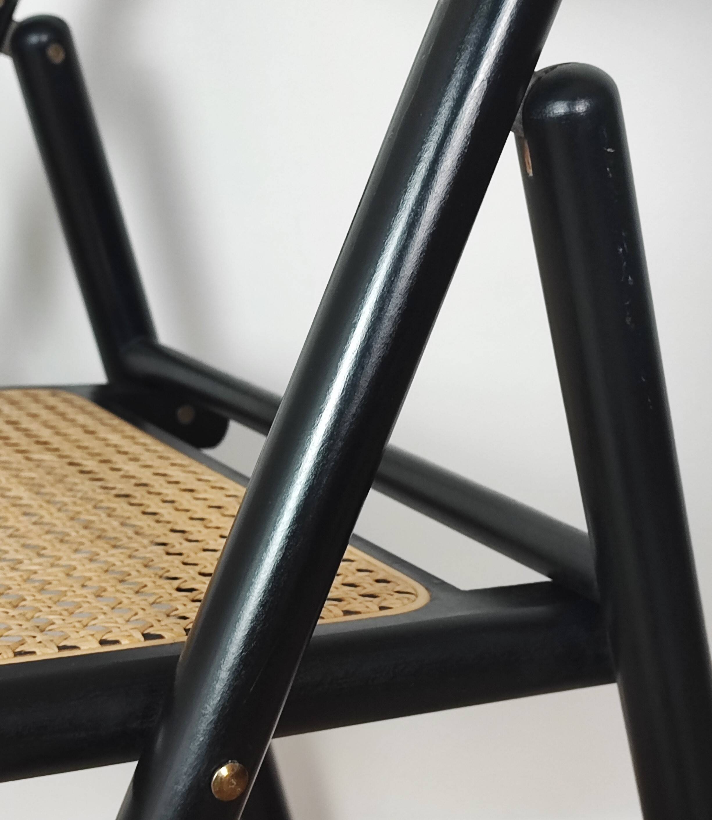 4 chaises pliantes bois et rotin