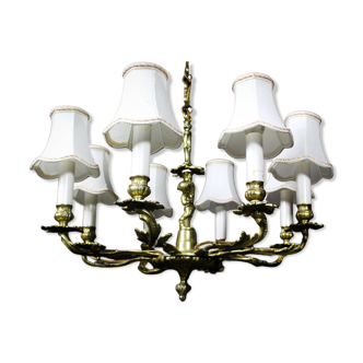 1950s Brass Chandelier With Lampshades