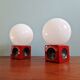 Paire de lampes de chevet en céramique rouge et opaline blanche, 1970