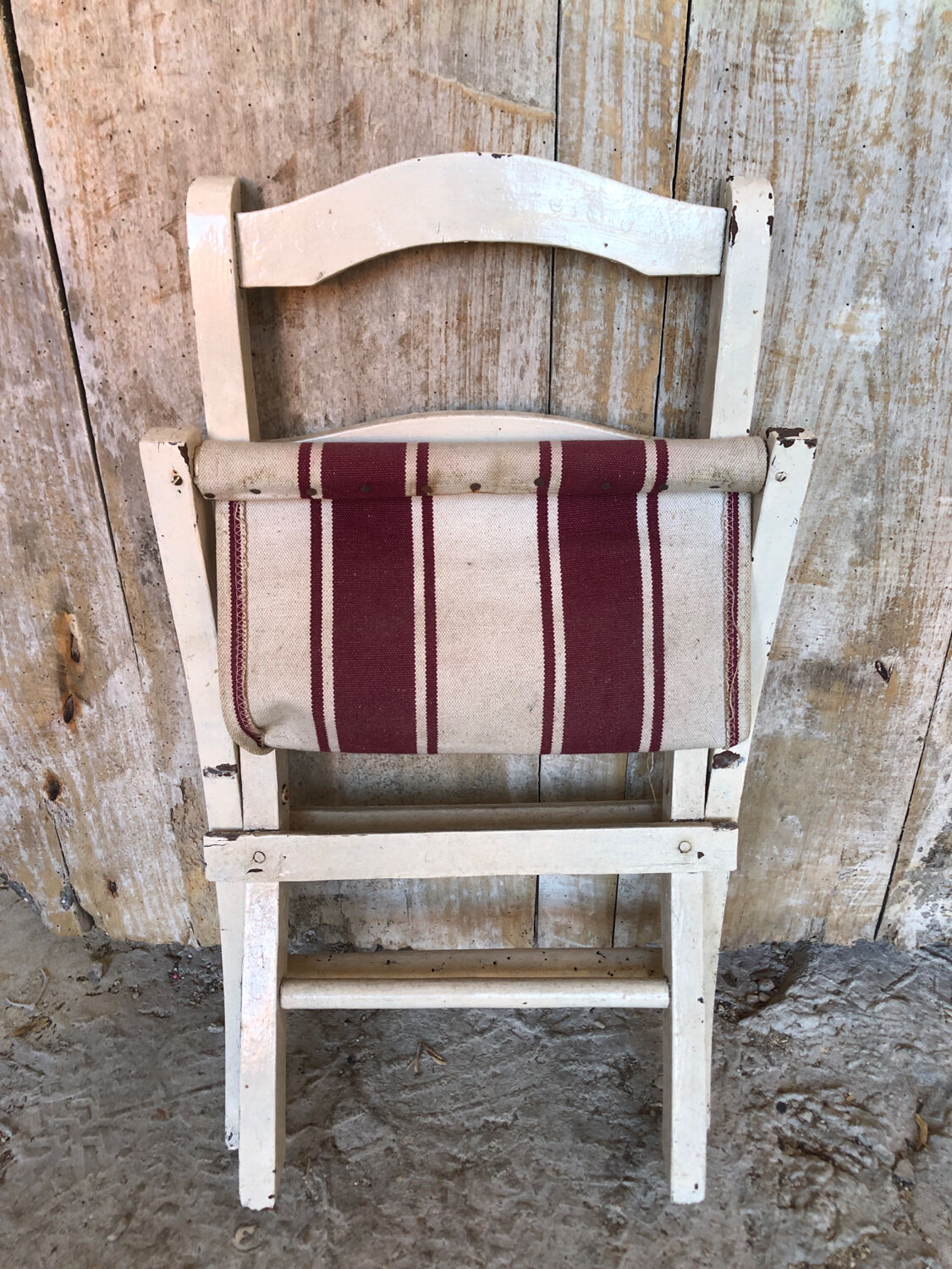 Chaise pliante enfant bebe bois et assise tissu vintage