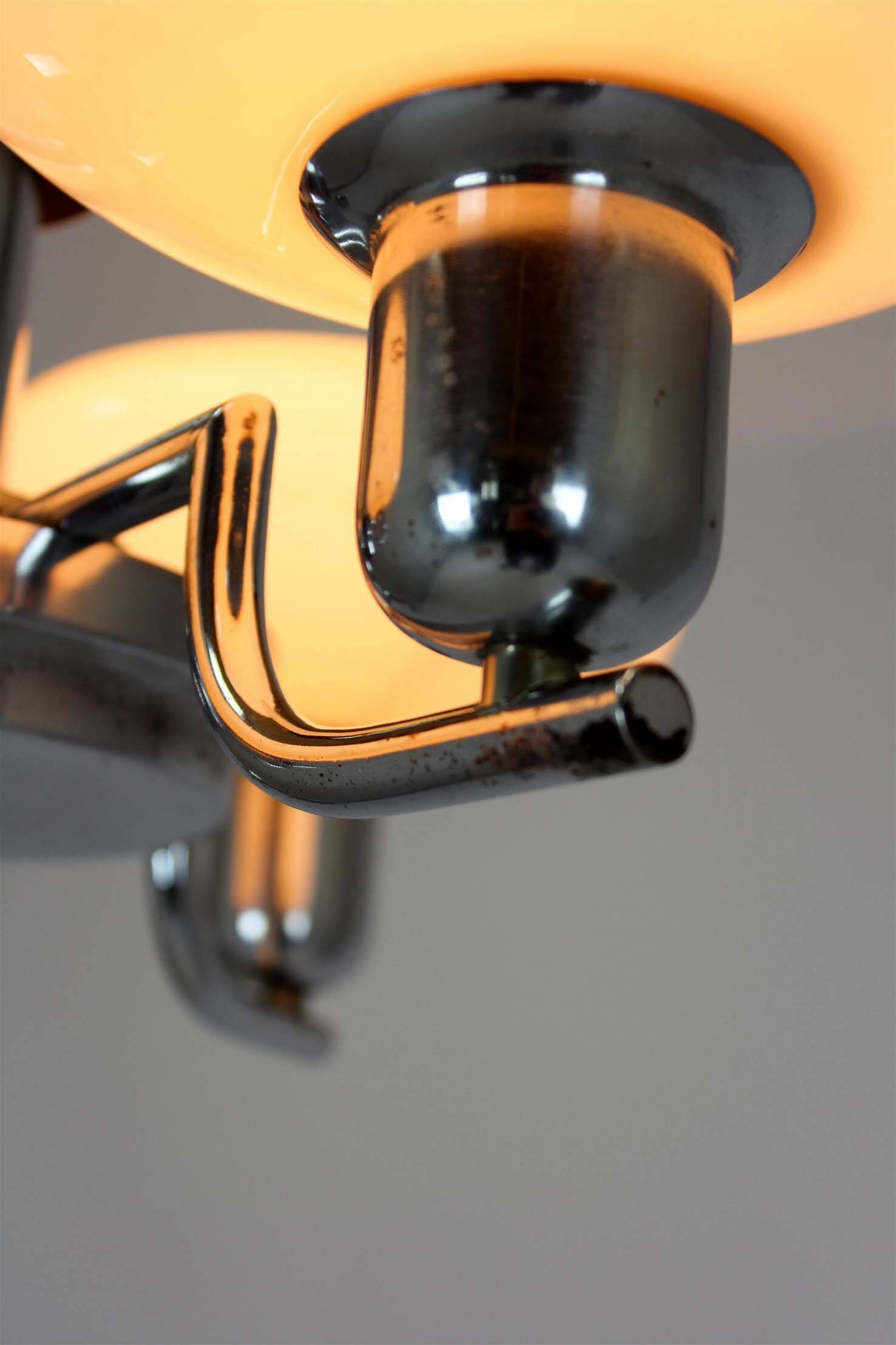 Lustre Art Déco Bauhaus chromé de Napako, ancienne Tchécoslovaquie, 1940