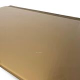 Veneered burl walnut chest of drawers with light warm brown glass top