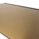 Veneered burl walnut chest of drawers with light warm brown glass top
