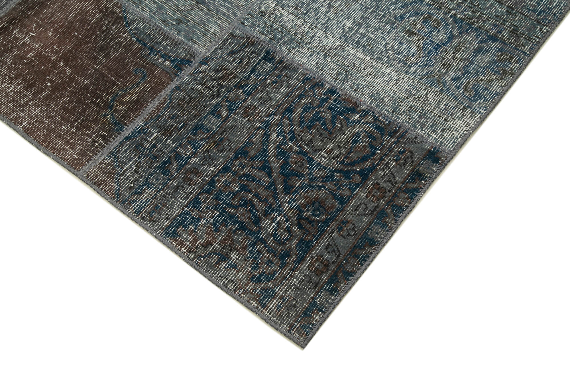 Handmade anatolian overdyed 173 cm x 240 cm grey patchwork rug