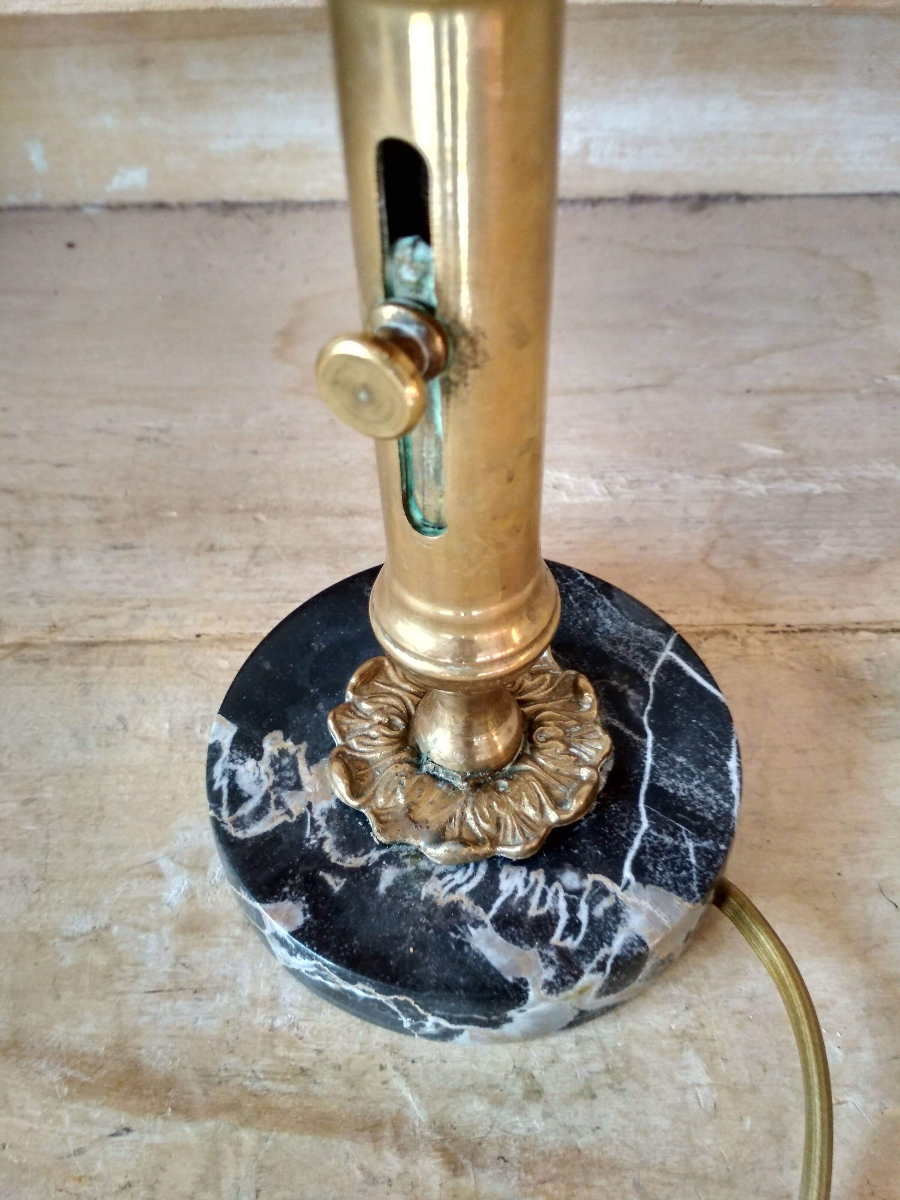 Table lamp with brass candle holder and marble base