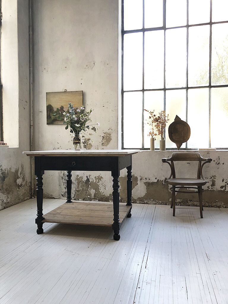 Butcher's table work central island marble