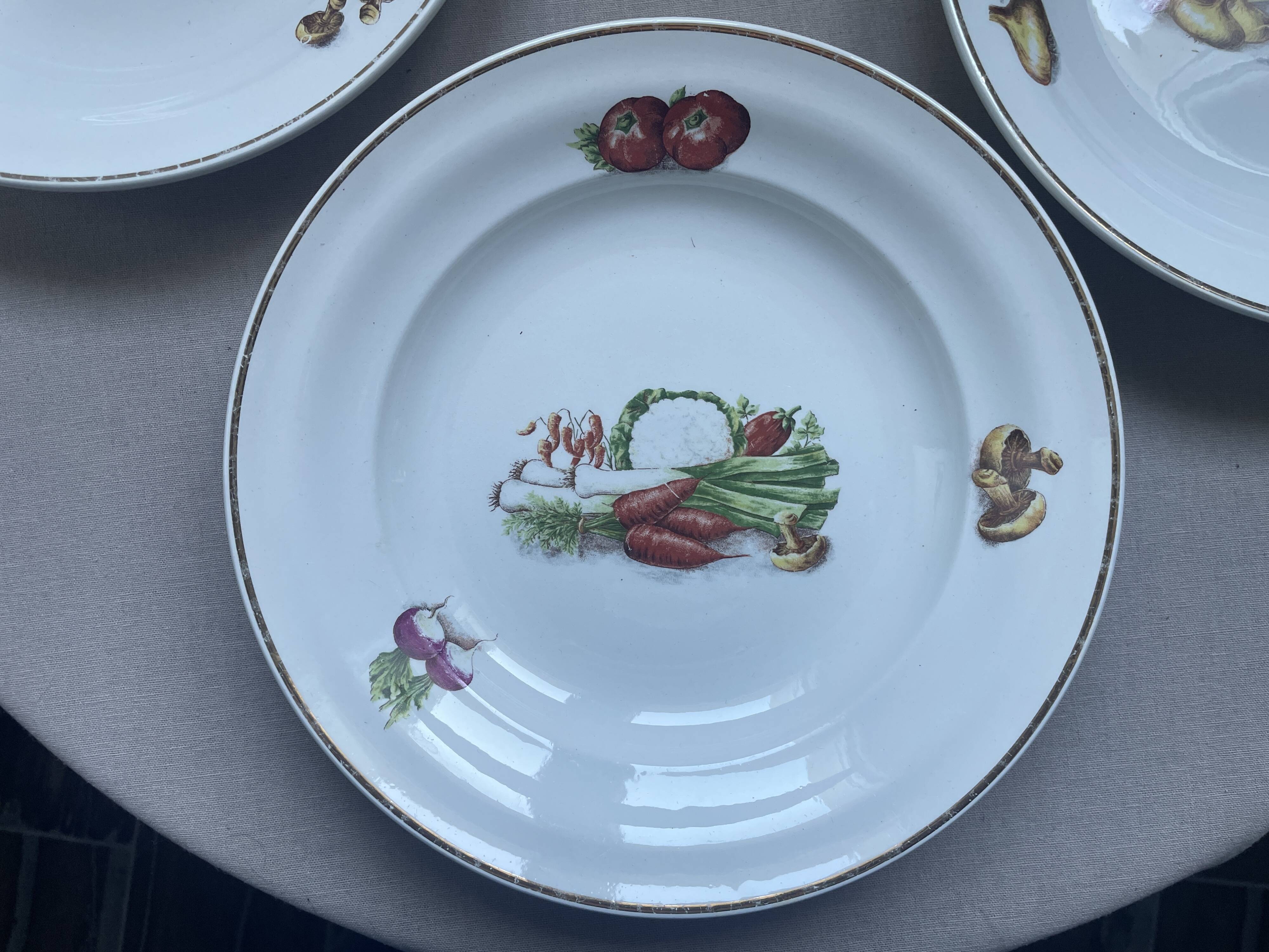4 antique deep plates Céranord Saint-Amand vegetable garden design