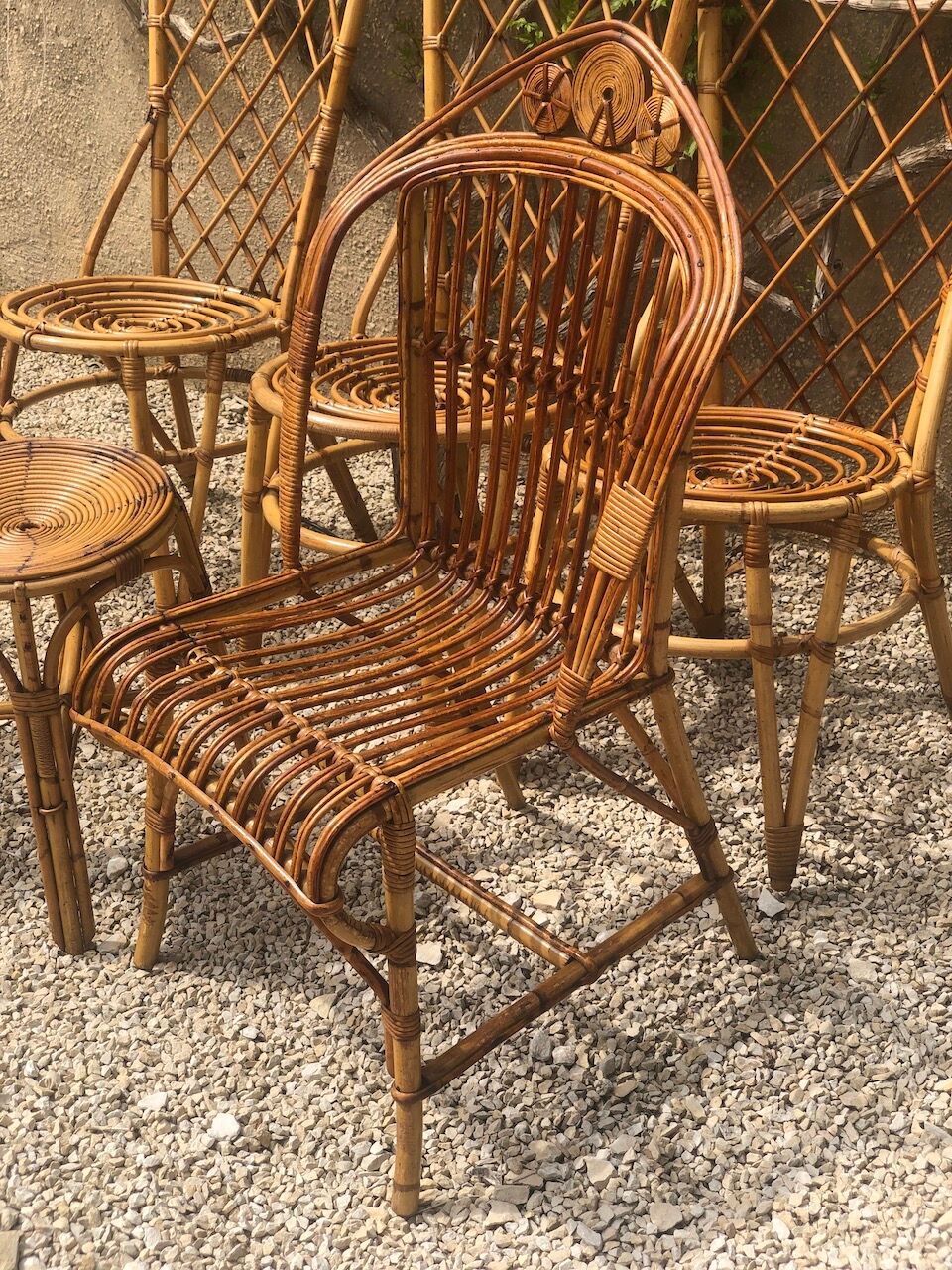 Set of 6 chairs in rattan Louis Sognot 1960