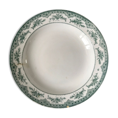 Plat rond Terre de Fer faïencerie d'Onnaing modèle ''Roses Mousses'' fin XIXème