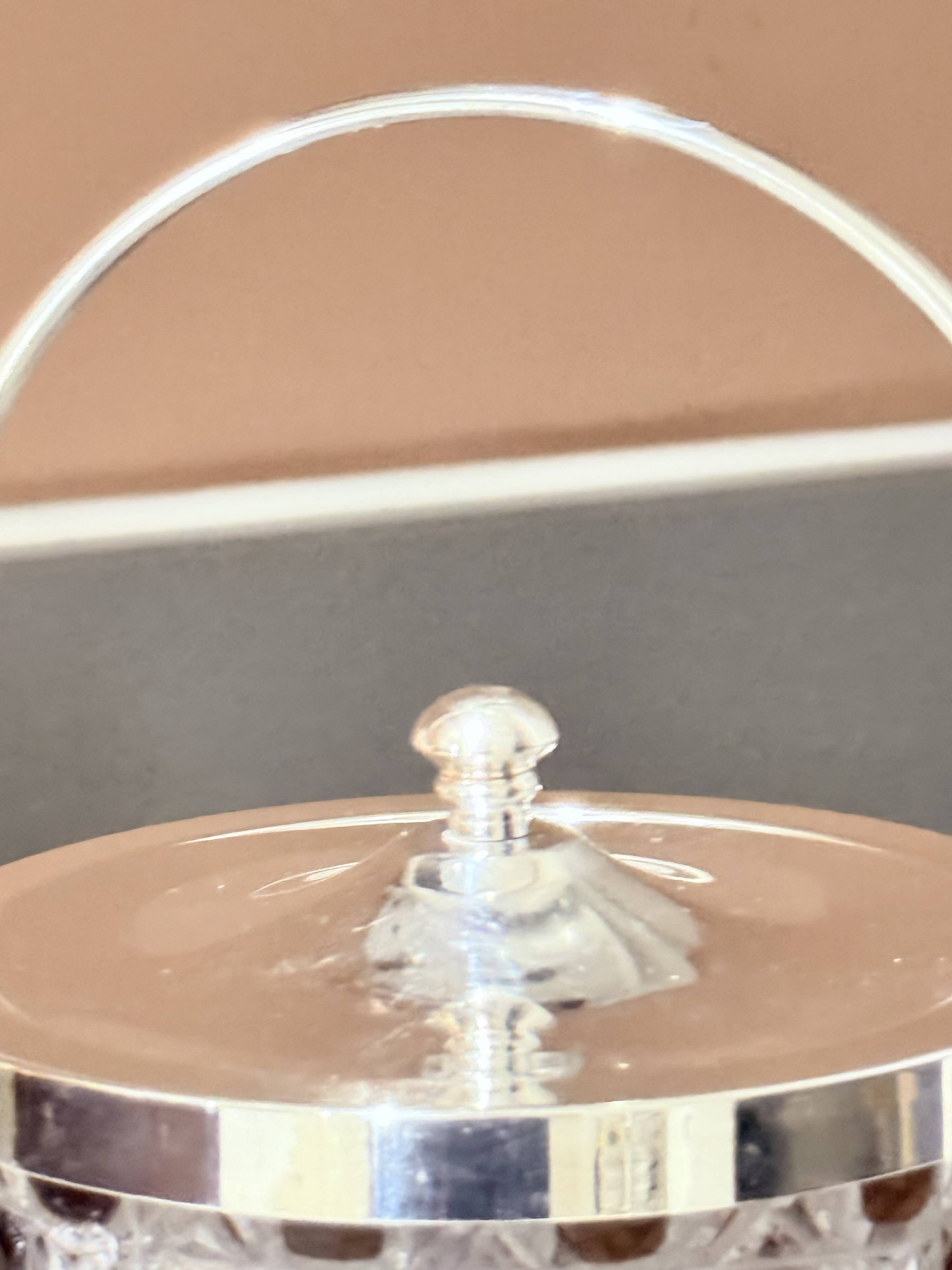 Pair of Vintage Cut Crystal Biscuit Boxes / Ice Buckets with Silver-Plated Lids