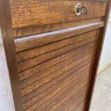 1970 oak office storage cabinet with curtains.