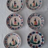 6 plates decoration characters man and woman Henriot Quimper faience Bretagne