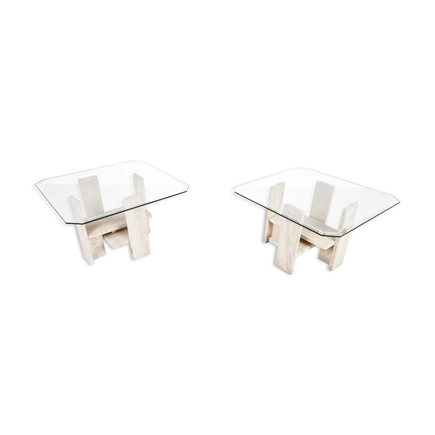 Pair of vintage travertine side tables by Willy Ballez, 1970s