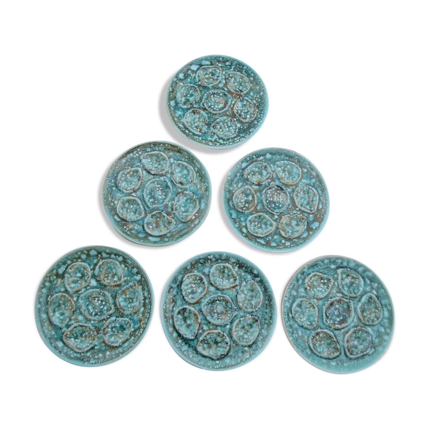 6 60s oyster plates green celadon Niderviller