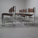 Set of 6 modernist chrome and leather dining chairs, 1970's