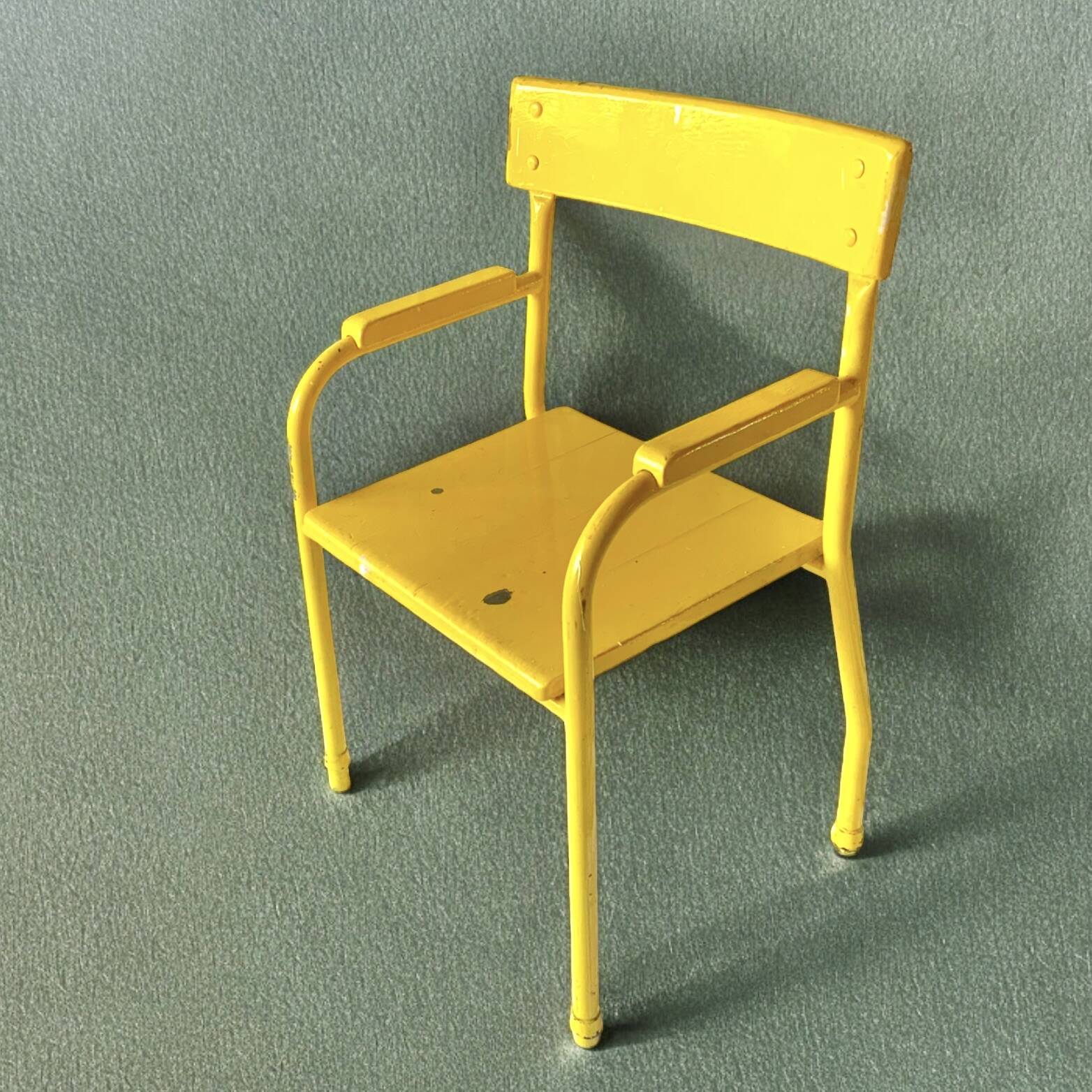 Vintage children's chair in yellow painted wood and metal