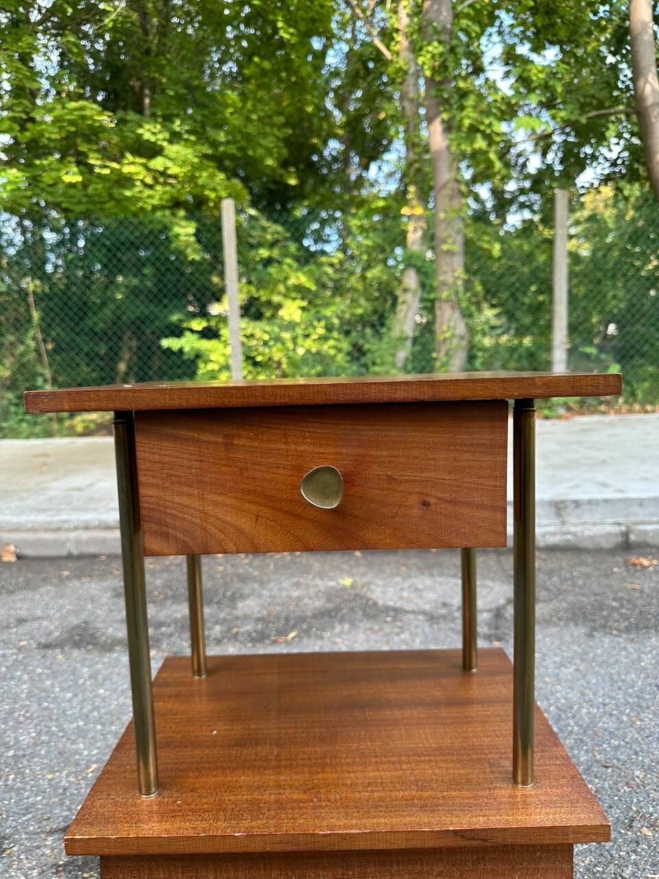 Mid-Century bedside table in solid teak/mahogany with brass, 1960.