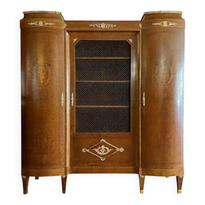 Bibliothèque vitrine de style Louis XVI en marqueterie